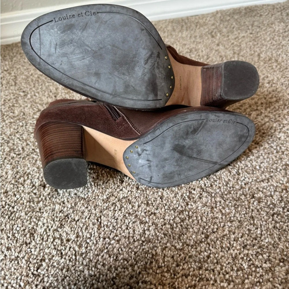 Louise et Cie Brown Leather and Suede Ankle Booties Block Heel Size 6 1/2 Women - Picture 9 of 10
